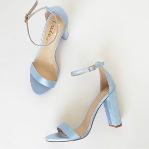 Taylor Baby Blue Satin Ankle Strap Heels